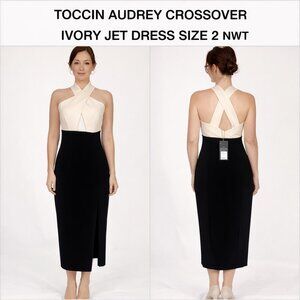 TOCCIN AUDREY IVORY JET SHEATH DRESS SZ 2